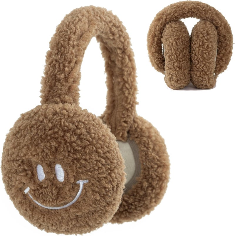 F Flammi Ear Muffs for Winter Women, Adjustable Head Band Fuzzy Faux Fur Earmuffs Foldable Ear Warmer Girl Soft Smiley Face - Image 1